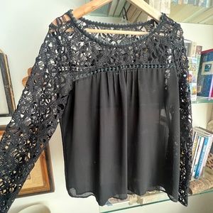 Sheer Black Top with Lace Detail